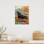 海岸の海獅子、ビンテージの海洋哺乳類 ポスター (キッチン)