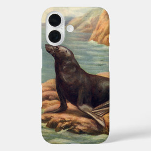 海岸の海獅子、ビンテージの海洋哺乳類 iPhone 16ケース