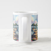 海岸の灯台とビーチコテージの風景 ジャンボコーヒーマグカップ (裏面)