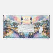 海岸の灯台とビーチコテージの風景 デスクマット (キーボード&マウス)