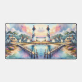 海岸の灯台とビーチコテージの風景 デスクマット (正面)