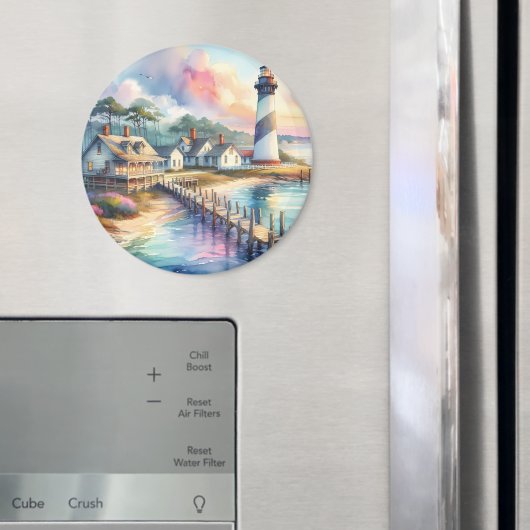 海岸の灯台とビーチコテージの風景 マグネット (インサイチュ (冷蔵庫))