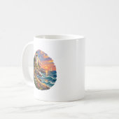 海岸の灯台と夕日のオーシャンアートマグ コーヒーマグカップ (正面左)