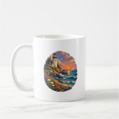 海岸の灯台と夕日のオーシャンアートマグ コーヒーマグカップ (左)