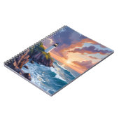 海岸の灯台の夕日 | 海の風景画 ノートブック (左側)