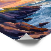 海岸の灯台の夕焼け | 海の風景画 ポスター (角)