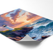 海岸の灯台の夕焼け | 海の風景画 ポスター (角)