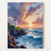 海岸の灯台の夕焼け | 海洋ビーチの絵画 プランナー手帳 (裏面)