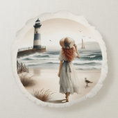 海岸の灯台散歩 ラウンドクッション (裏面)