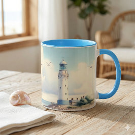 海岸の灯台 シーガル パステル空の静けさ マグカップ