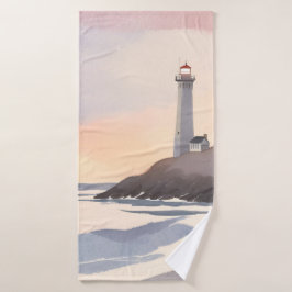 海岸の灯台 | ビーチの水彩画 バスタオル