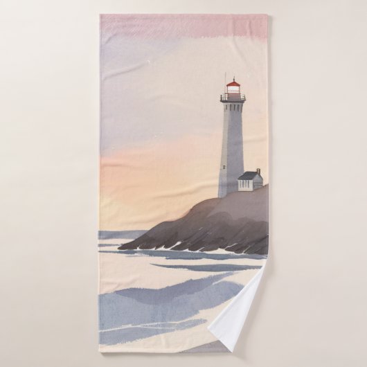 海岸の灯台 | ビーチの水彩画 バスタオル (バスタオル)