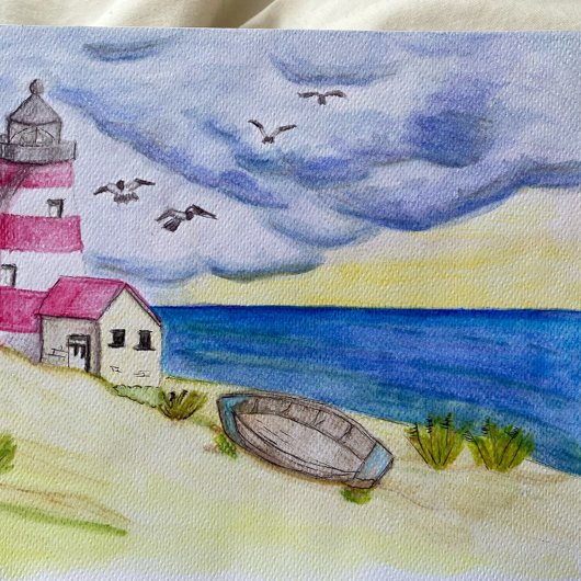 海岸の灯台、釣り船、海洋、沿岸 ポストカード