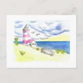 海岸の灯台、釣り船、海洋、沿岸 ポストカード (正面)