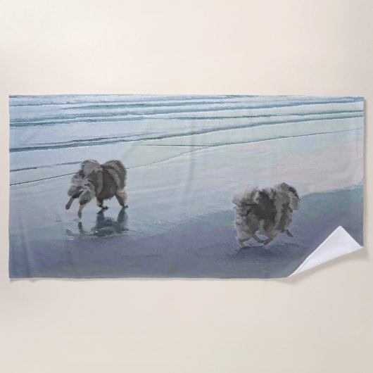 海岸の犬芸絵画術のキーソンド ビーチタオル (正面)