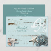 海岸の納屋の木のアクアブルーのヒトデの貝殻 招待状 (正面/裏面)