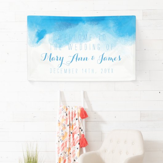 海岸の結婚式の歓迎の青の水彩画 横断幕 (インサイチュ)