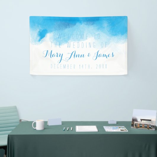 海岸の結婚式の歓迎の青の水彩画 横断幕 (トレードショー)