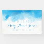 海岸の結婚式の歓迎の青の水彩画 横断幕 (横)