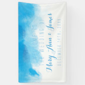 海岸の結婚式の歓迎の青の水彩画 横断幕 (縦)