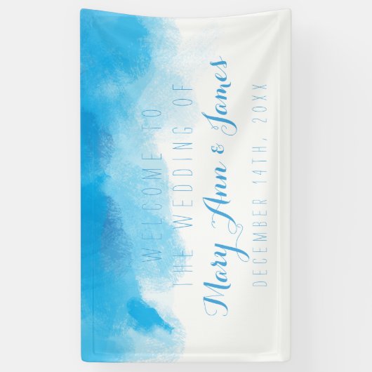 海岸の結婚式の歓迎の青の水彩画 横断幕 (縦)