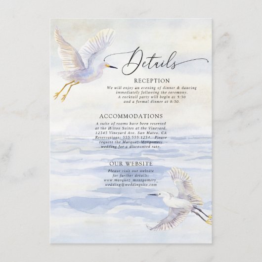 海岸の美しい鳥 青と白のディテール エンクロージャーカード (正面)
