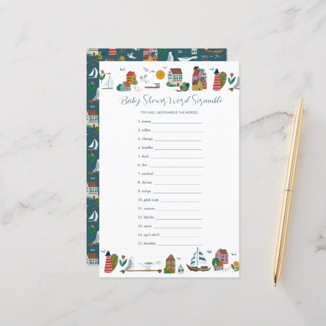 海岸の航海ワードスクランブルベイビーシャワゲーム (正面/裏面インサイチュ)