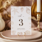 海岸の貝殻とパール 5x7 nautical wedding table number 招待状