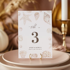 海岸の貝殻とパール　5x7 nautical wedding table number 招待状