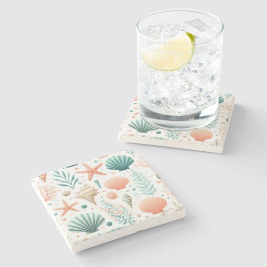 海岸の貝殻 アート ストーンコースター (横)
