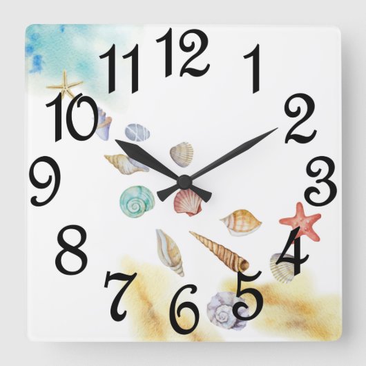 海岸の貝殻 スクエア壁時計 (正面)