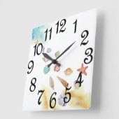 海岸の貝殻 スクエア壁時計 (傾斜)