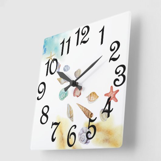 海岸の貝殻 スクエア壁時計 (傾斜)