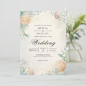 海岸の貝殻 フローラル アーチ ウェディング 招待状 (スタンド正面)