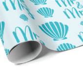 海岸の貝殻 夏の結婚式 パステルブルー シームレス ラッピングペーパー (ロールコーナー)