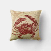 海岸の赤いカニのコラージュ クッション (裏面)