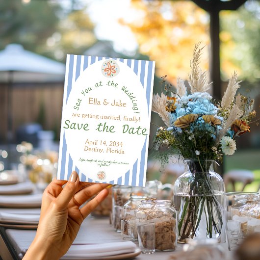 海岸の青いストライプでSave the Date セーブザデート