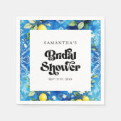 海岸の青い水彩画のレモンシトラス ブライダルシャワー スタンダードカクテルナプキン (正面)