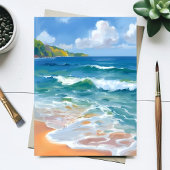 海岸の青い波 オーシャン 水彩画 カード
