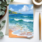 海岸の青い波 オーシャン 水彩画 カード