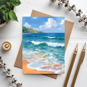海岸の青い波 オーシャン 水彩画 カード