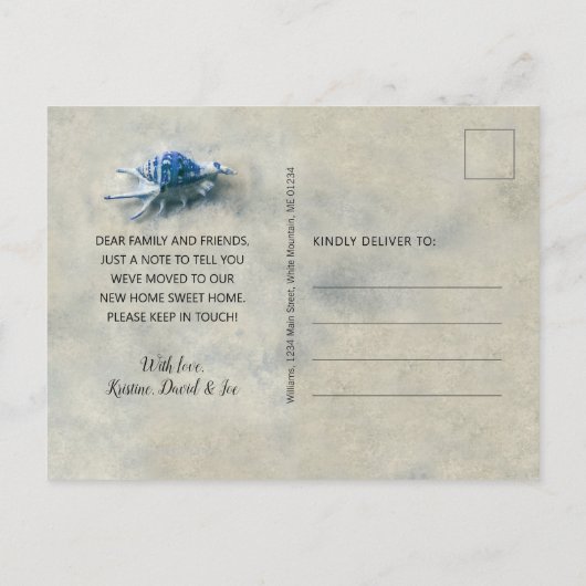 海岸の青い白い貝殻の砂が動く 案内ポストカード (裏面)