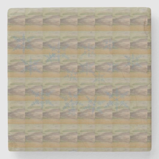 海岸の青い雪の結晶の波 ストーンコースター (正面)