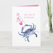 海岸の青ガニの水彩画ビーチバレンタインカード カード (正面)