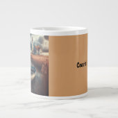 海岸の静けさ: ライトハウスとオール付きの小舟 ジャンボコーヒーマグカップ (正面)