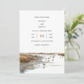 海岸の風景　美しい鳥たち　水彩画　ビーチウェディング 招待状 (スタンド正面)