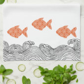 海岸の魚と波 キッチンタオル (折り畳み)