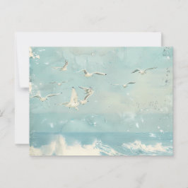 海岸の鳥 海 オーシャンブルー 空 コラージュ背景 ポストカード