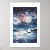 海岸の7月4日の花火ヨット壁画 ポスター (正面)