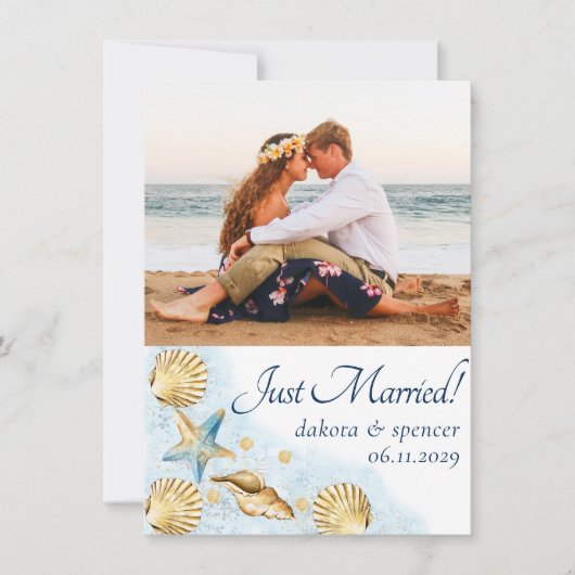 海岸の chic | 青と金のサンゴ礁の写真 ウェディング 案内状 (正面)